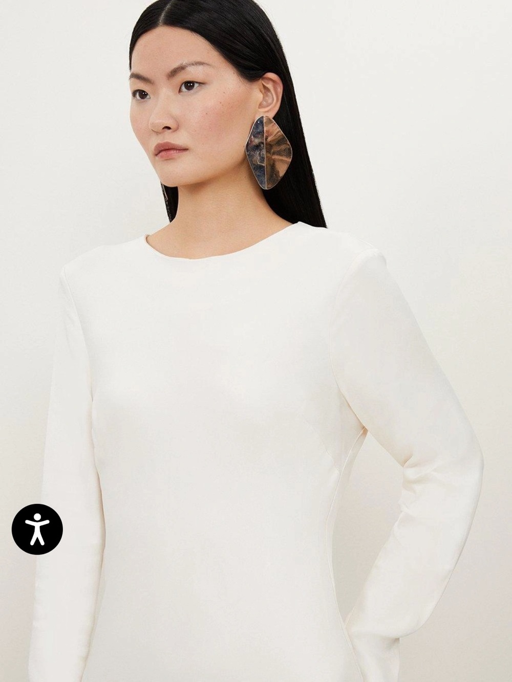 Karen Millen Viscose Satin Woven Long Sleeve Maxi Dress - Ivory - Picture 2 of 7